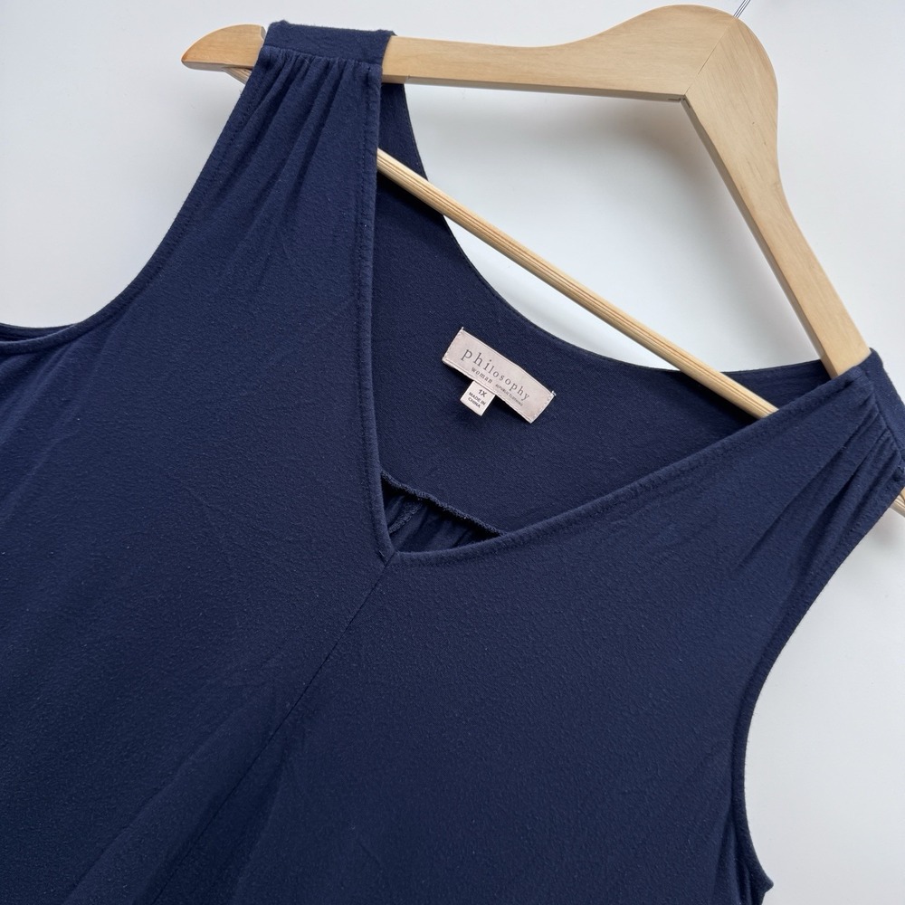 Philosophy Woman Navy Blue Sleeveless V-Neck Top Tank Blouse Plus Size 1X